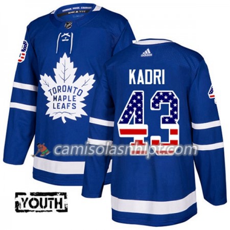 Camisola Toronto Maple Leafs Nazem Kadri 43 Adidas 2017-2018 Azul USA Flag Fashion Authentic - Criança